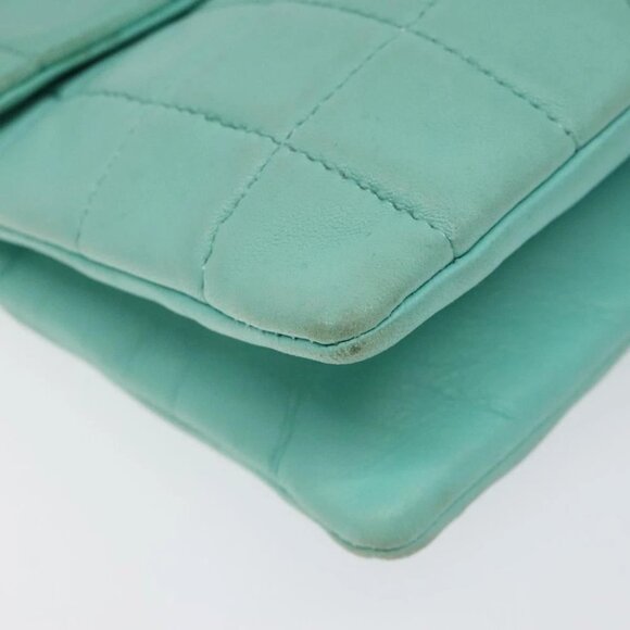 CHANEL Chain Choco Bar Shoulder Bag Lamb Skin Light Blue Silver CC Auth 126604 - Picture 3 of 15